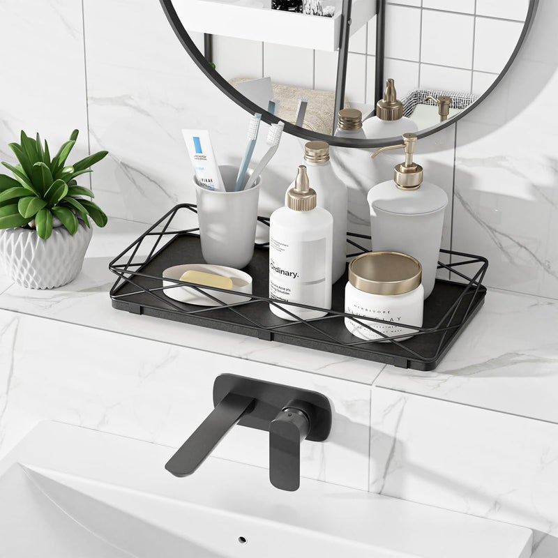 Lixple Toilet Paper Basket Holder, 13" Bathroom Tray Countertop, Wood and Metal Toilet Tank Tray Bathroom Vanity Organizer for Toiletry, Kitchen Sink Organizer for Soap Dispenser (Black) - Image 4